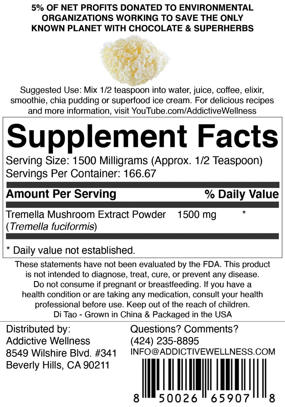 Addictive Wellness Tremella powder scoop close-up ideal for creamy textures in coffee or elixirs