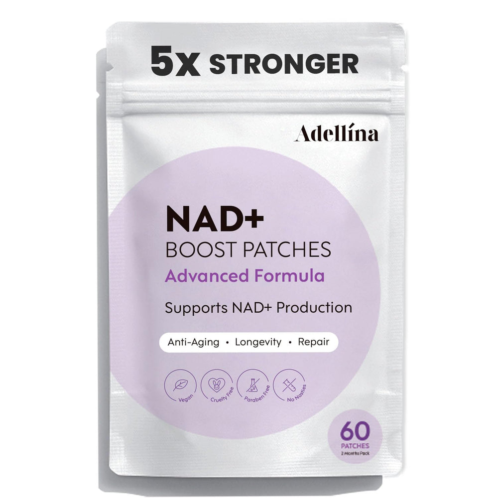 Adellina NAD+ patches for women in the 60-count pack front view, convenient daily wellness support.