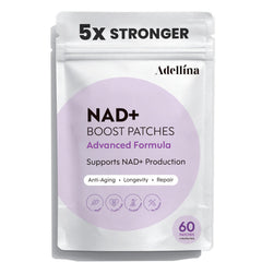 Adellina NAD+ patches for women in the 60-count pack front view, convenient daily wellness support.