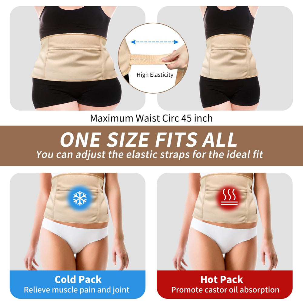 ADEQUAS Castor Oil Pack Wrap waist secure, adjustable support for midsection wear