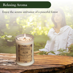 Adirondack Balsam and Lavender candle flame creating a warm, mood-enhancing glow.