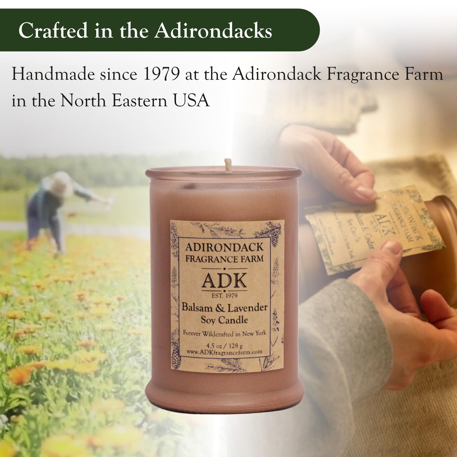Adirondack Balsam and Lavender candle gift packaging inviting gifting and home scent updates.