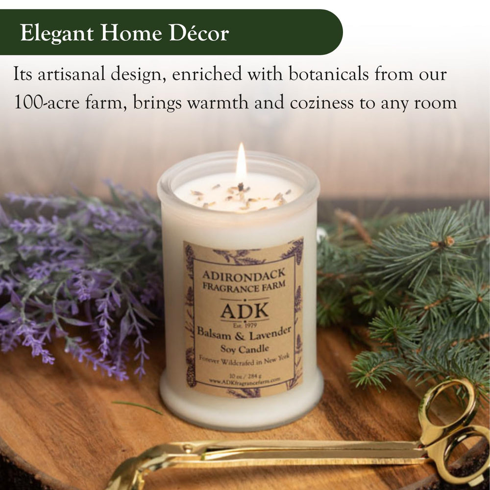 Adirondack Balsam and Lavender candle ambience supporting relaxing spaces in living rooms or bedrooms.