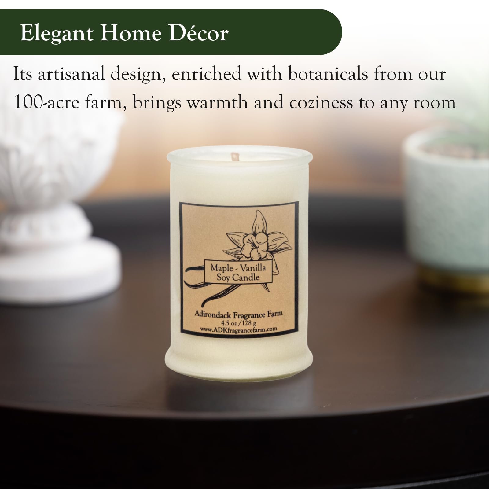adirondack Maple Vanilla candle in room adds gentle fragrance