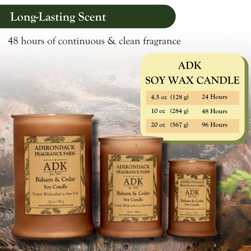 ADK Balsam & Cedar candle packaging box, gift-ready presentation