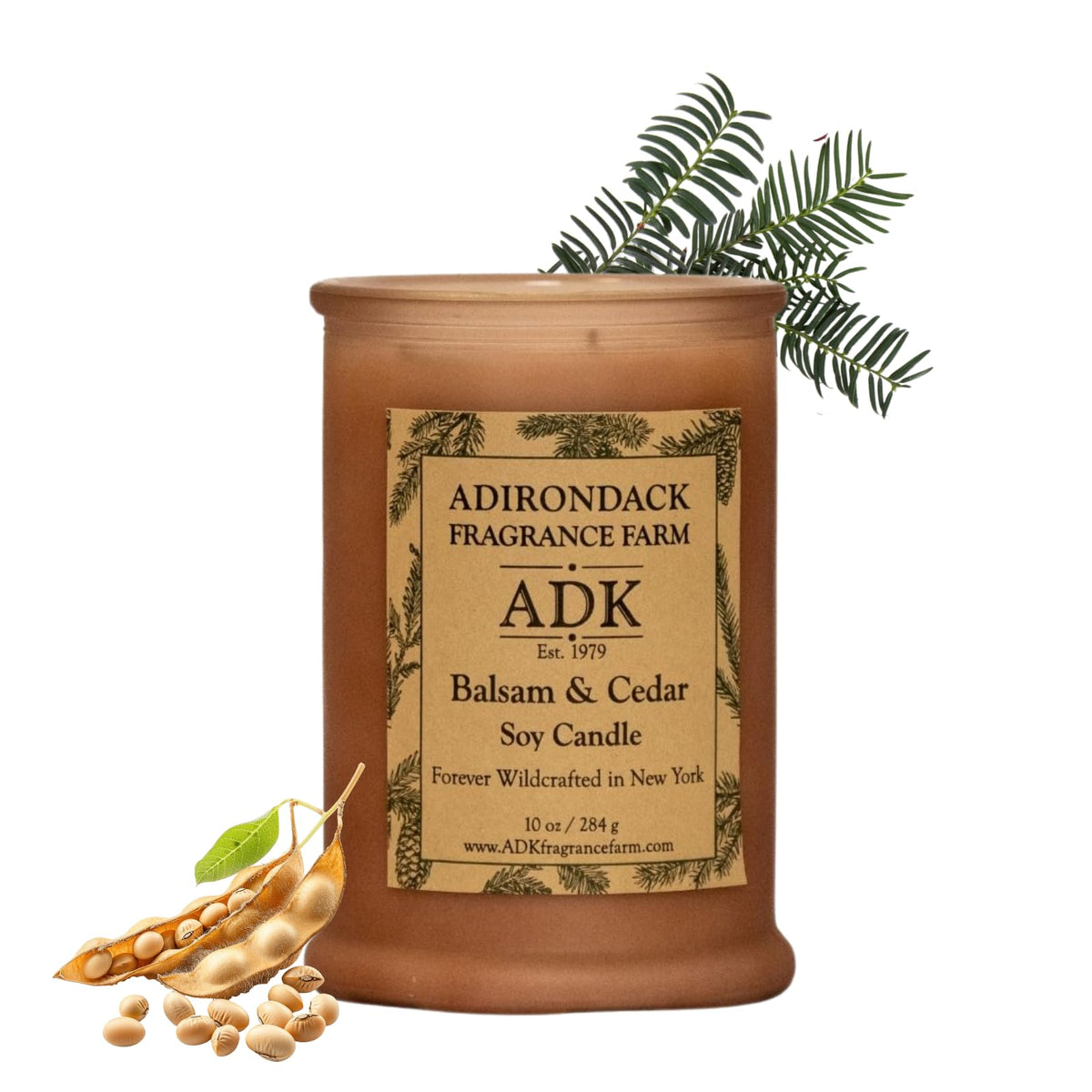 ADK Balsam & Cedar candle in a wax jar for natural home fragrance