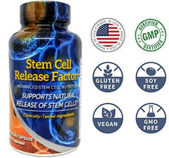 ADN Stem Cell Release Factor capsules pouring to illustrate convenient daily intake