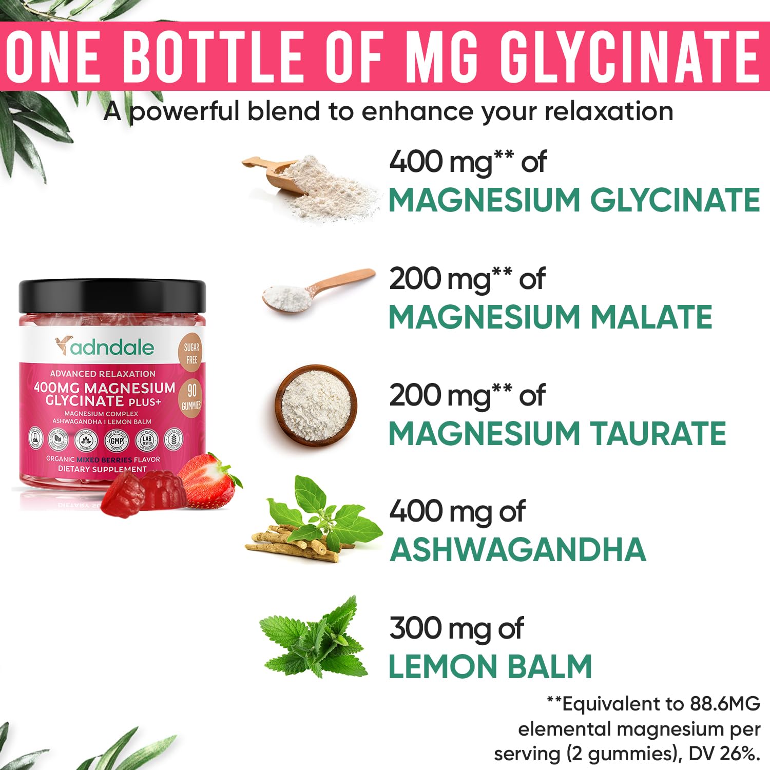 Adndale Magnesium Glycinate Gummies berry flavor close-up for tasty relaxation
