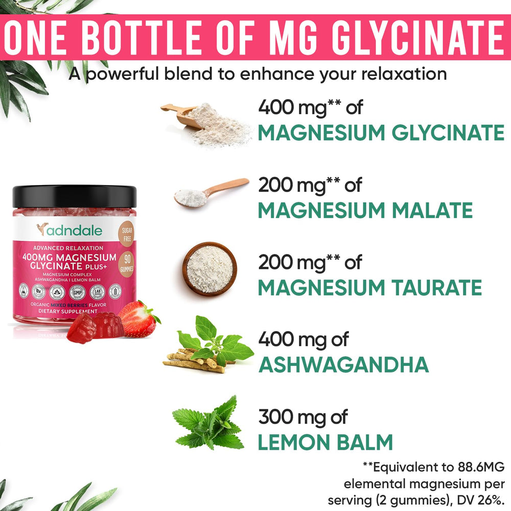 Adndale Magnesium Glycinate Gummies berry flavor close-up for tasty relaxation