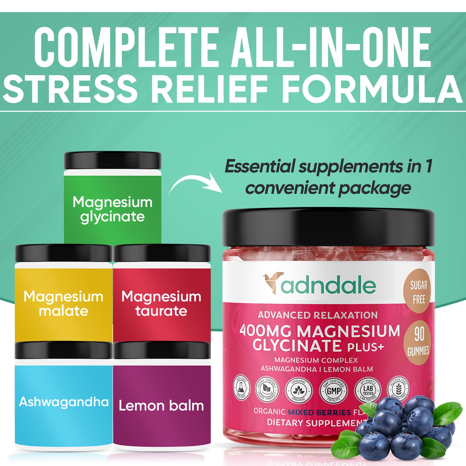 Adndale Gummies texture close-up highlighting soft bite and sugar-free profile
