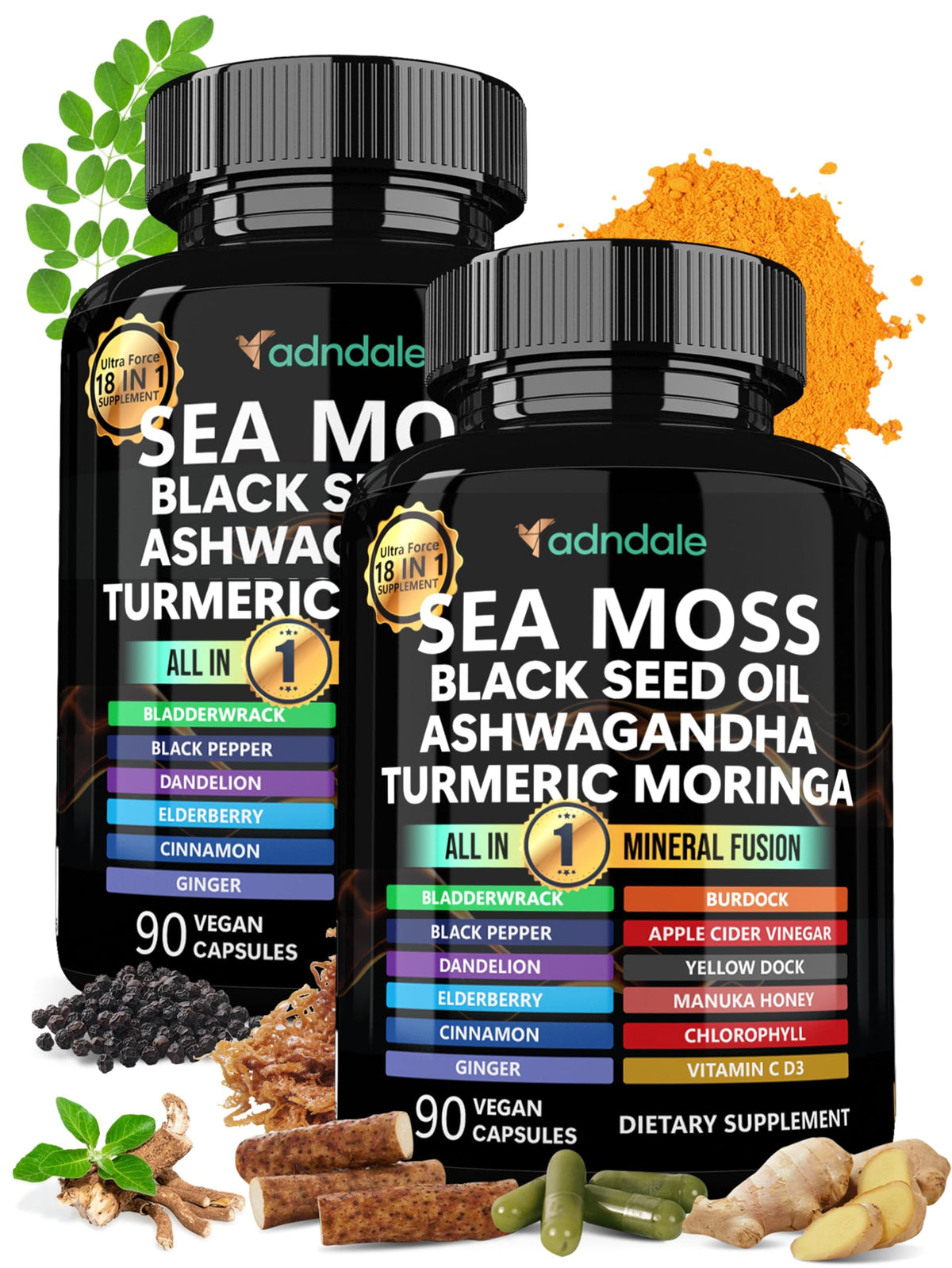 Adndale Sea Moss bottle close-up for daily energy potential.
