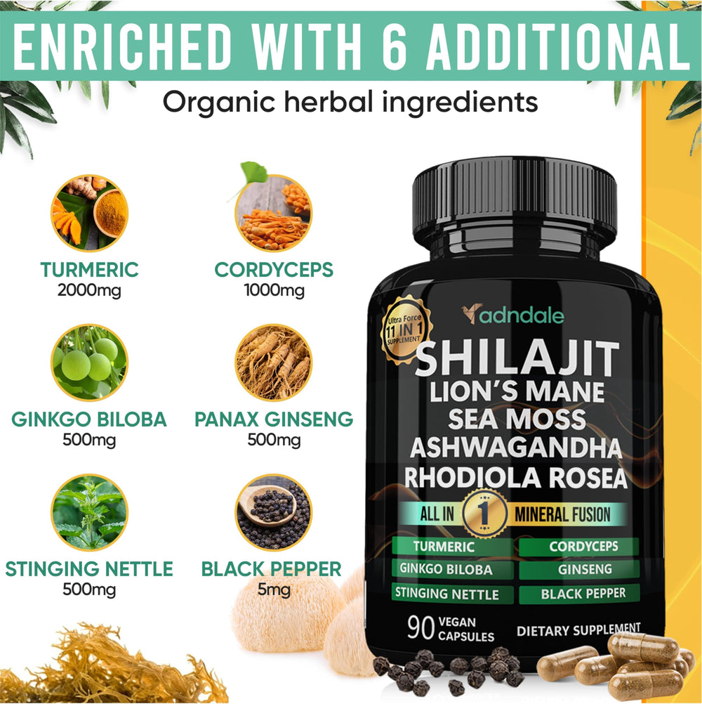 Adndale Shilajit capsules close-up for easy daily use.