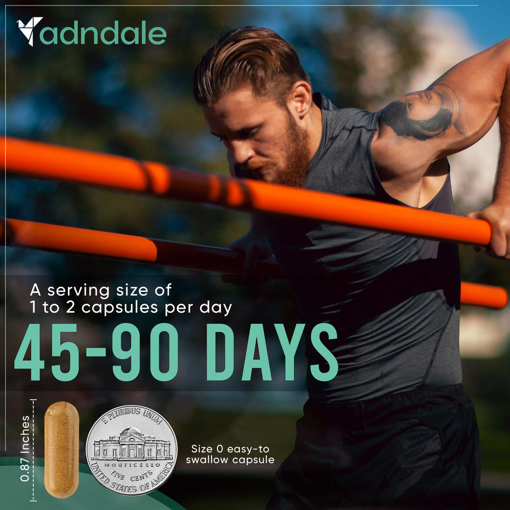 Adndale Shilajit capsules bottle pouring for daily routine.