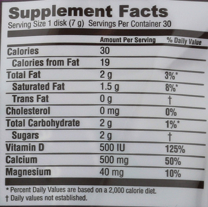 Adora Calcium Disk con vitamina D3 (250 UI) para la ingesta diaria.