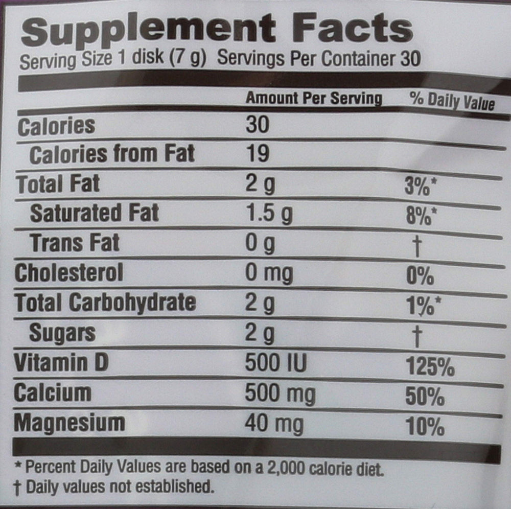 Adora Calcium Disk con vitamina D3 (250 UI) para la ingesta diaria.