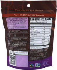 Adora Calcium dark chocolate disks 4-pack close-up showing rich cocoa detail and flavor