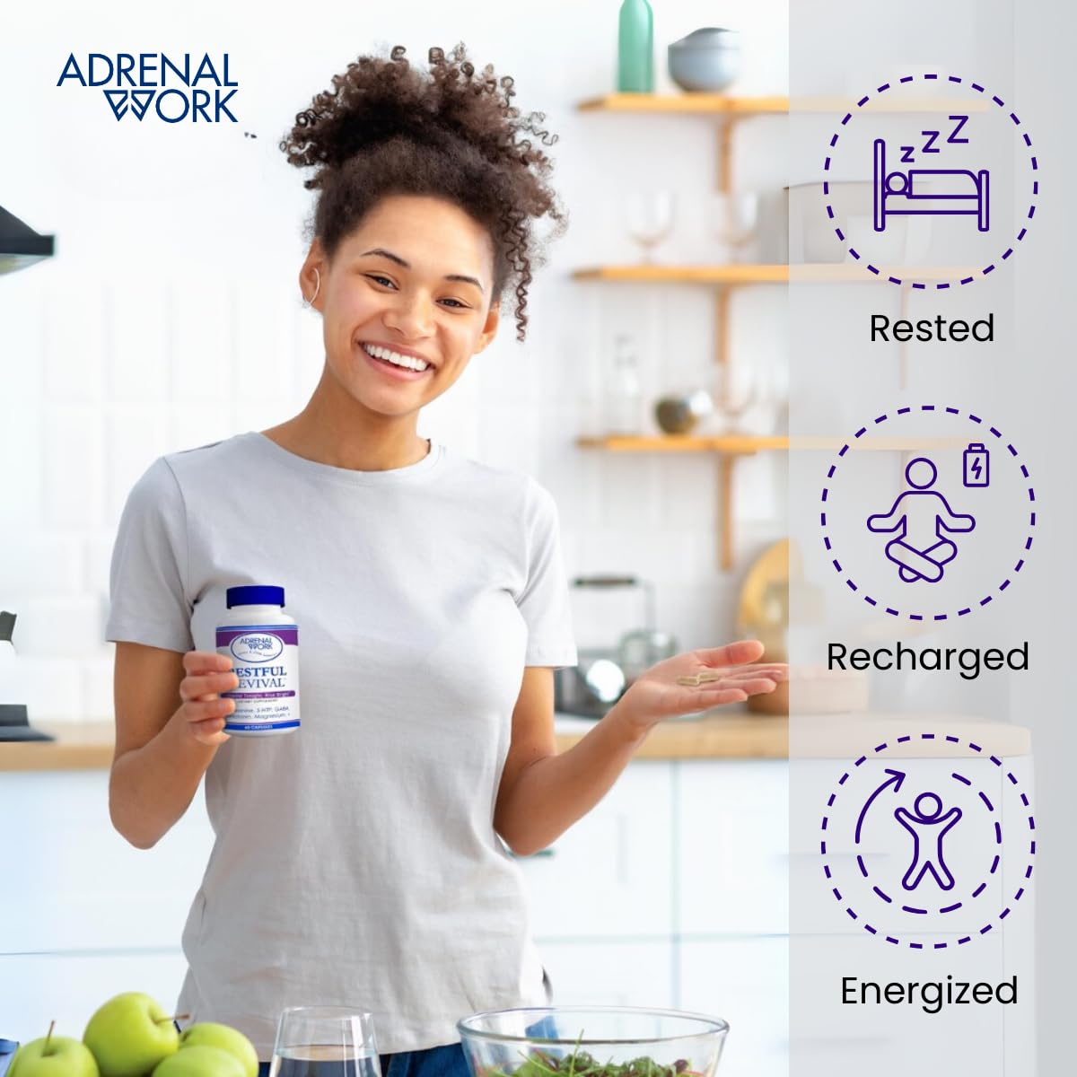 Adrenalwork Organic Sleep Capsules label shown to emphasize purity.