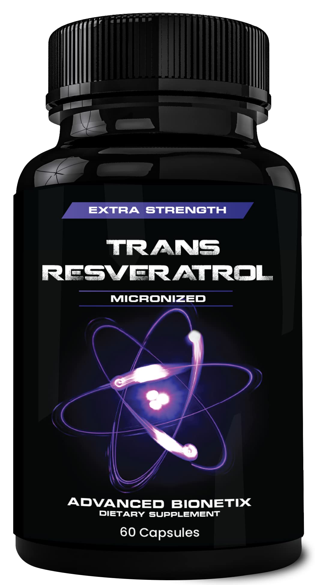 Advanced Bionetix 2x potency resveratrol capsules bottle close-up for antioxidant support.