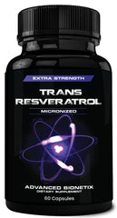 Advanced Bionetix 2x potency resveratrol capsules bottle close-up for antioxidant support.