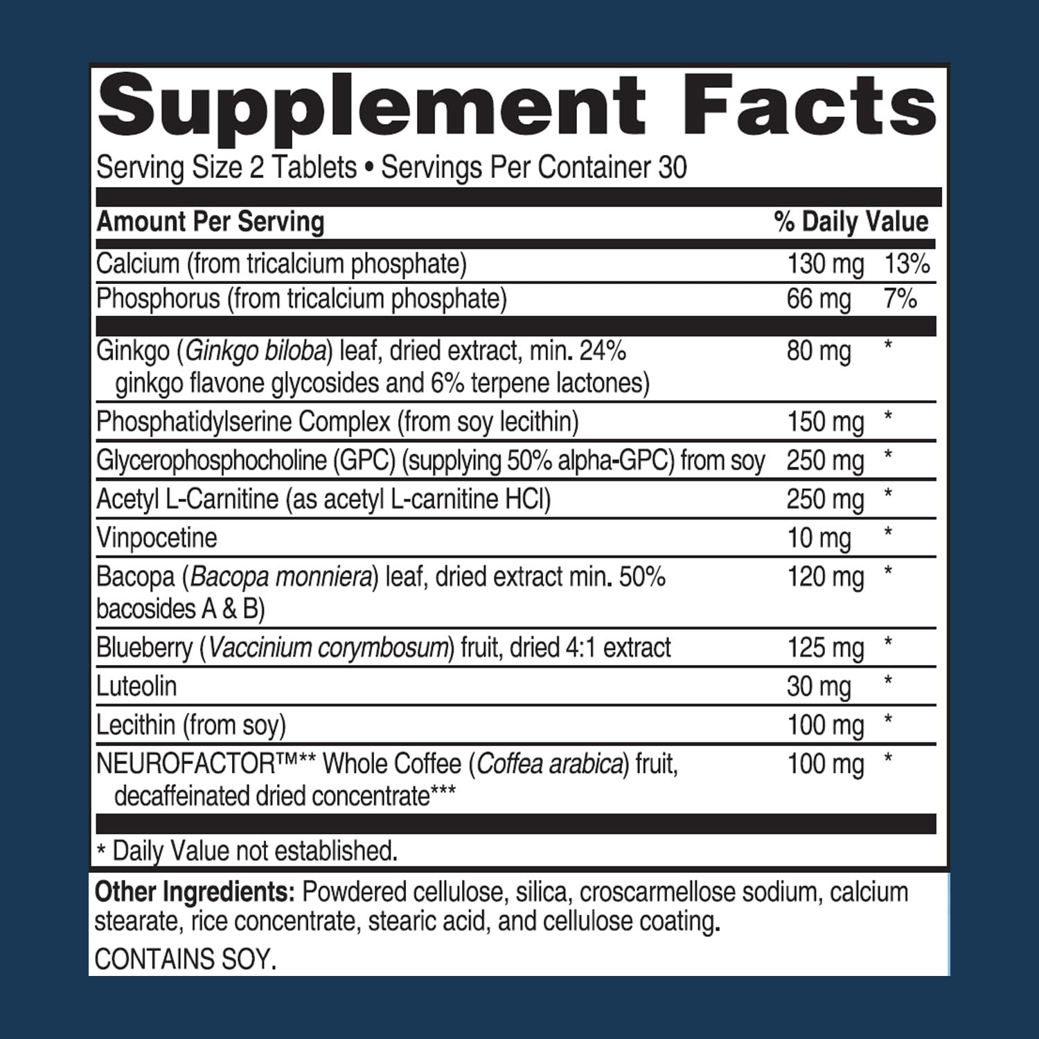 Close-up of Advanced Memory Formula capsules for convenient daily use.
