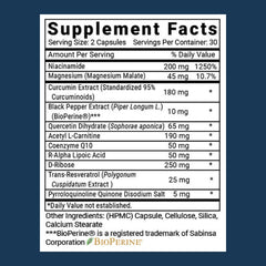 Advanced Bionutritionals mitochondrial formula label highlights vegan and gluten-free ingredients