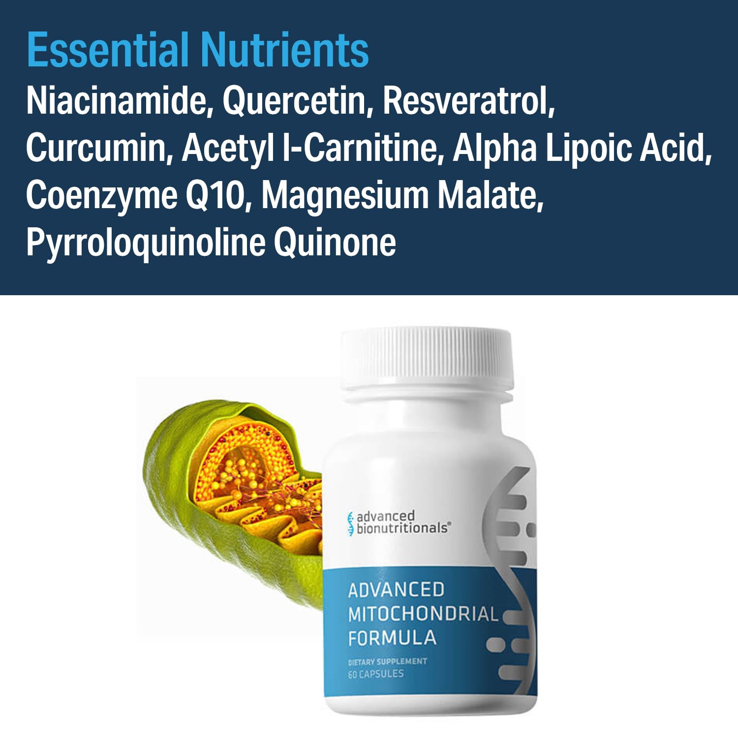 Advanced Bionutritionals mitochondrial formula packaging box on shelf