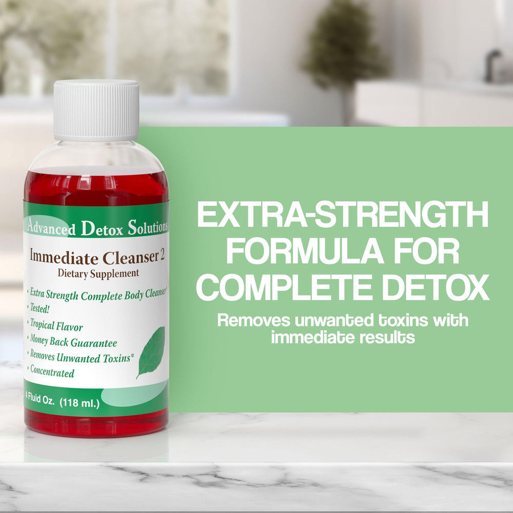 Advanced Detox Solutions Immediate Cleanser 2 label close-up highlights premium formula
