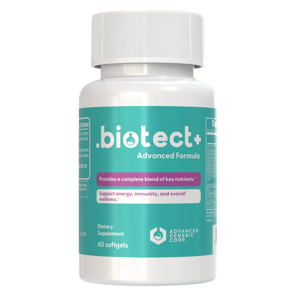 Biotect+ bottle closeup by Advanced Generic Corp for daily energy support.