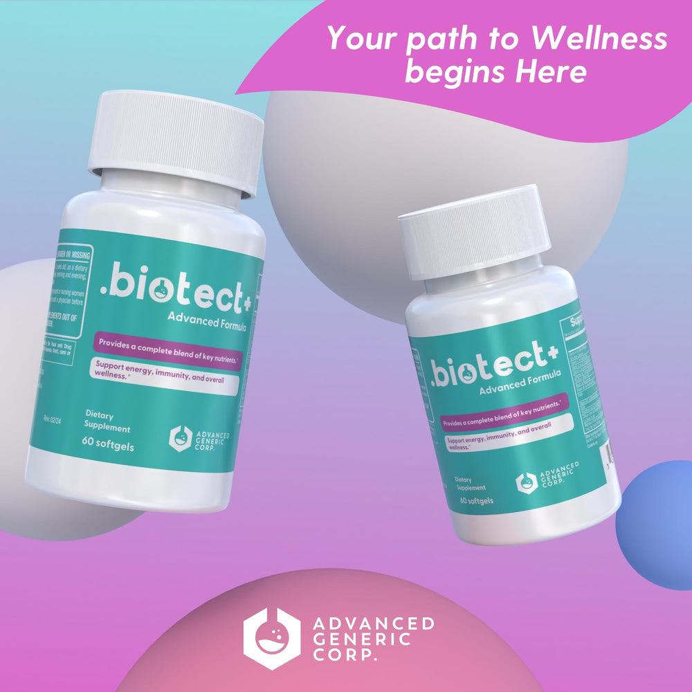 Biotect+ label shows 60 softgels, supporting a 30-day supply for balanced health.