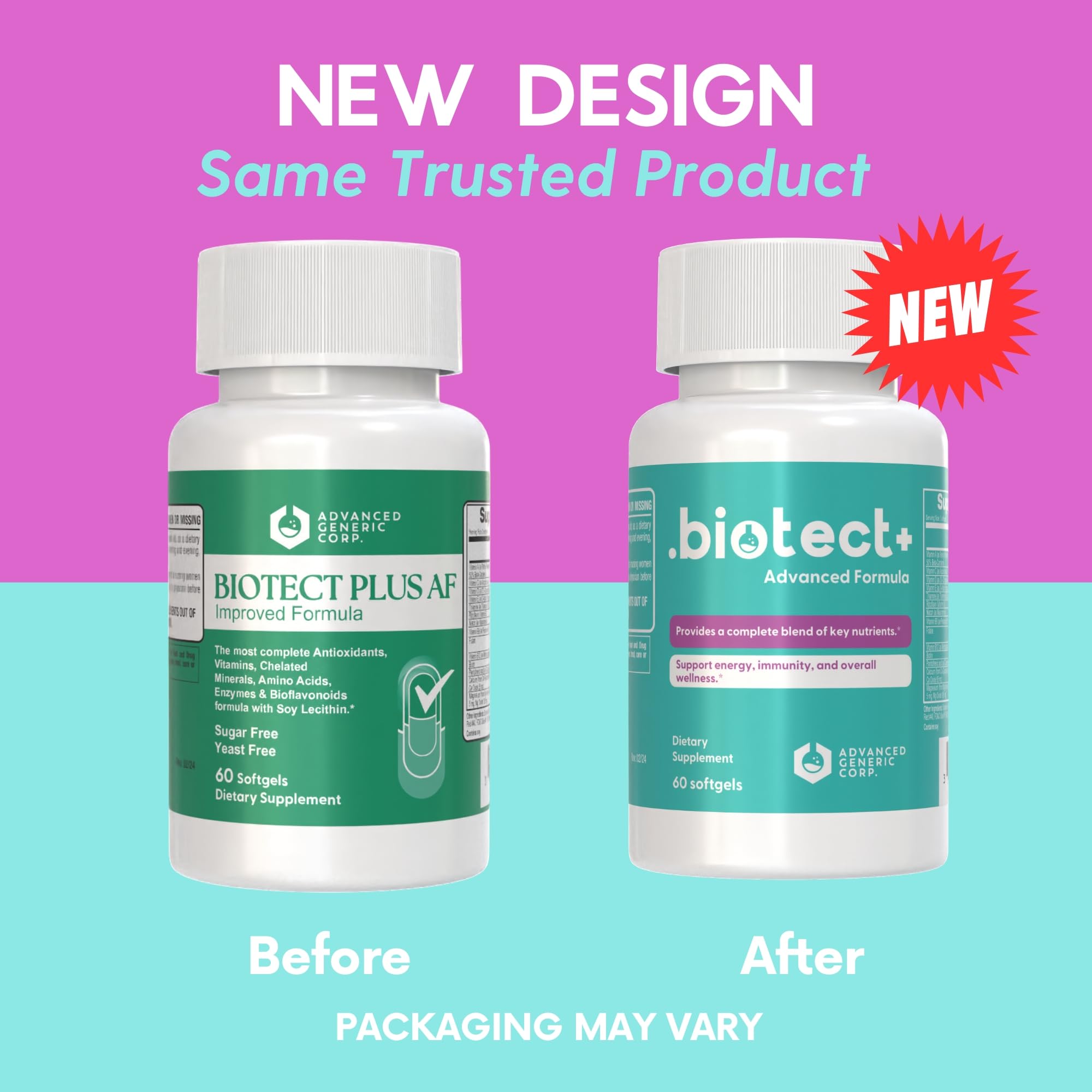 Biotect+ ingredients visualization by Advanced Generic Corp emphasizes energy and immune support.