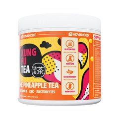 Advanced Kung Fu Tea hydration powder packaging highlighting clean energy and immunity blend