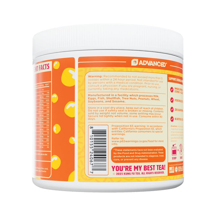 Advanced Kung Fu Tea hydration powder ready-to-drink glass, Sunshine Pineapple flavor