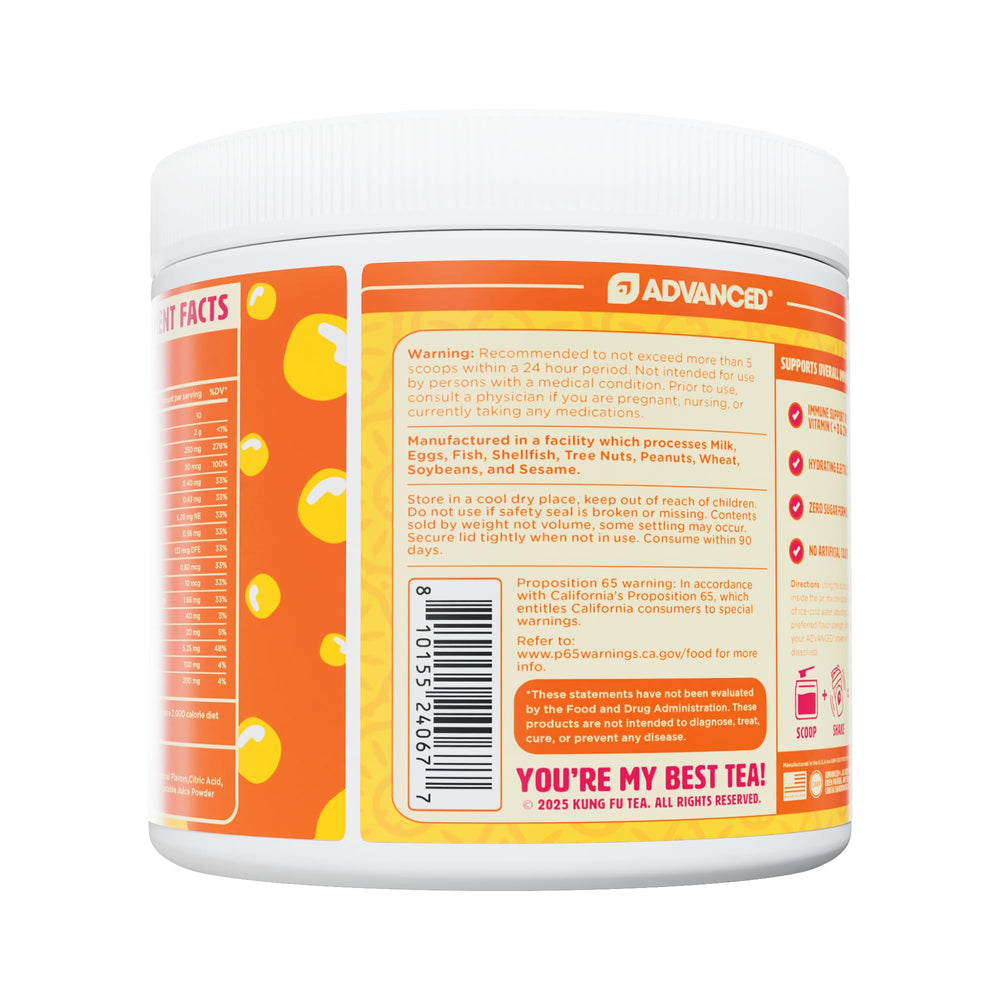 Advanced Kung Fu Tea hydration powder ready-to-drink glass, Sunshine Pineapple flavor