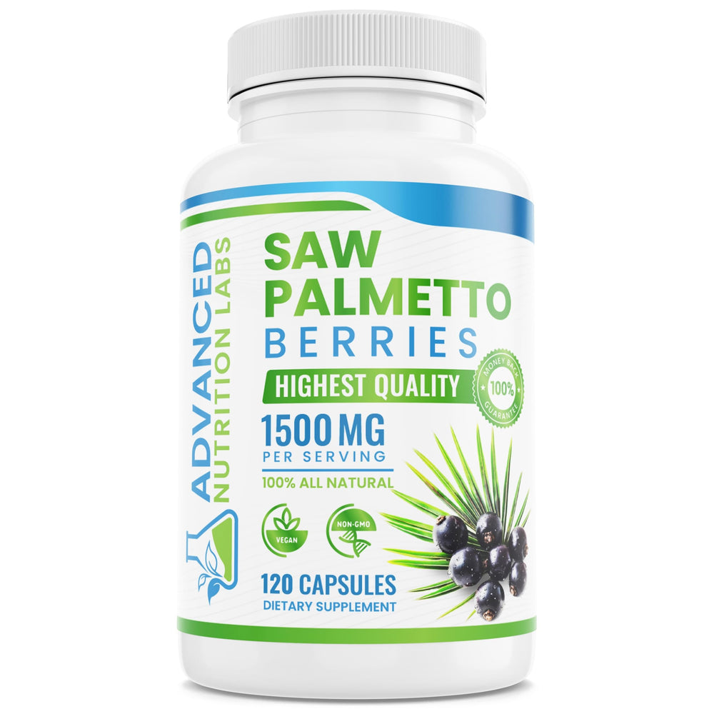 Advanced Nutrition Labs Saw Palmetto capsules bottle supports urinary comfort.