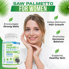 Advanced Nutrition Labs Saw Palmetto vegan capsules on desk for convenient wellness.