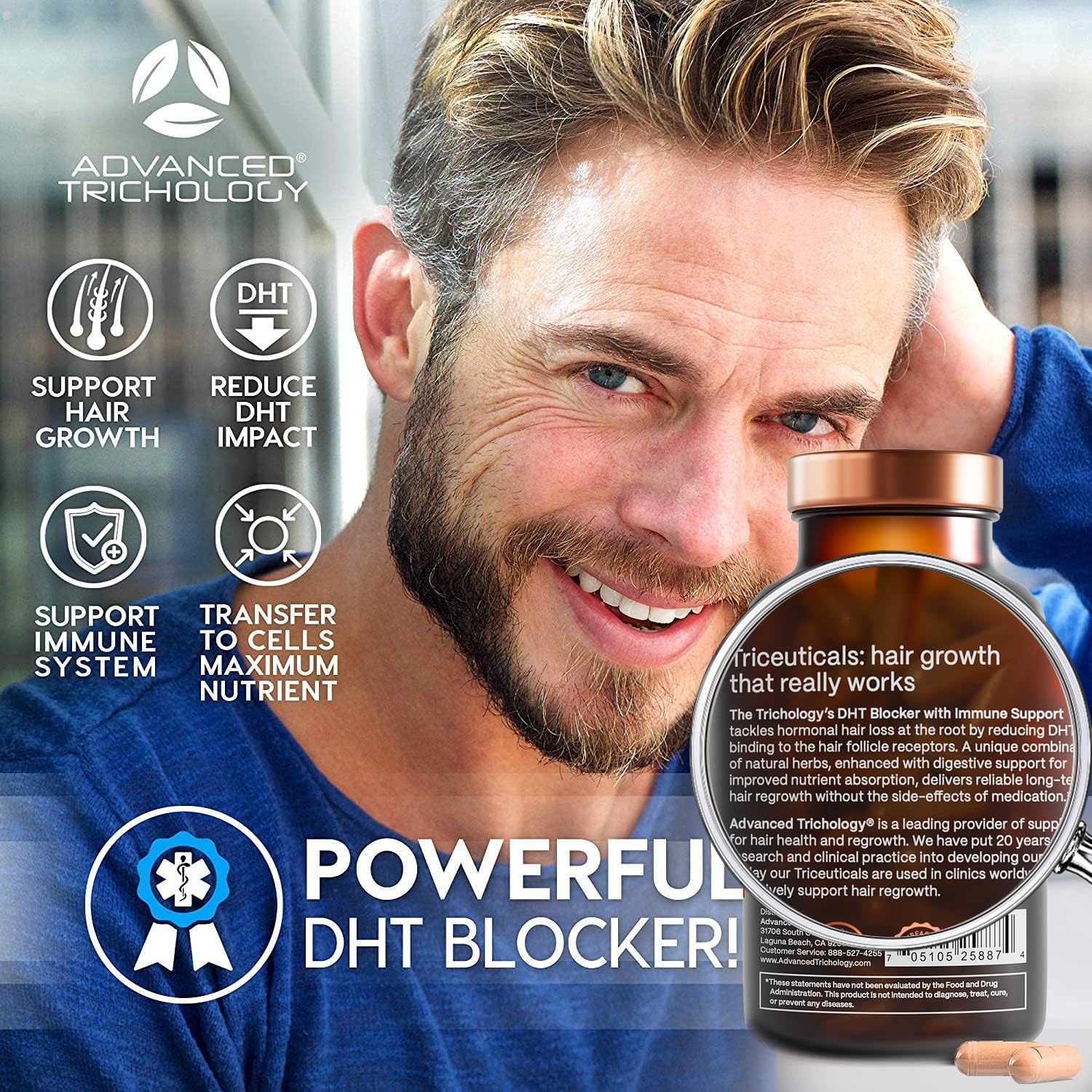 Bottle on desk with clock implies a consistent daily usage habit.
