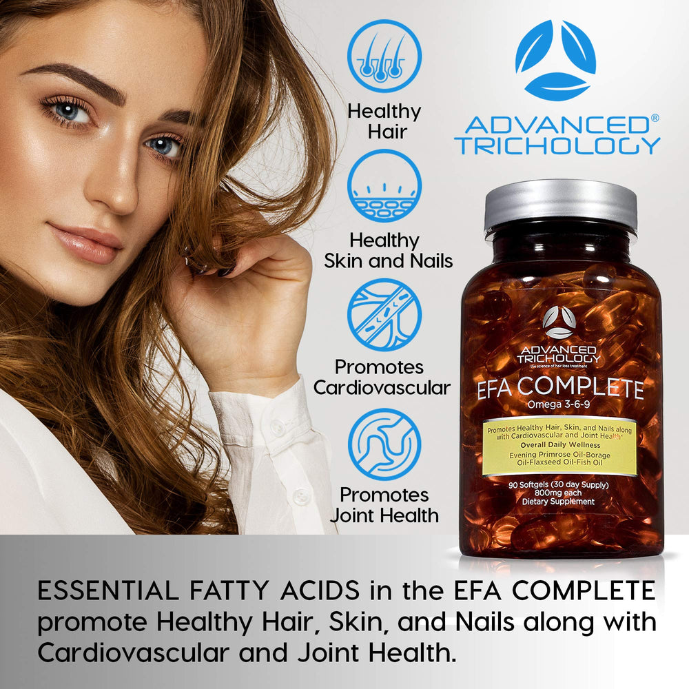 Advanced Trichology EFA Complete fish oil visual underscoring marine omega-3 content