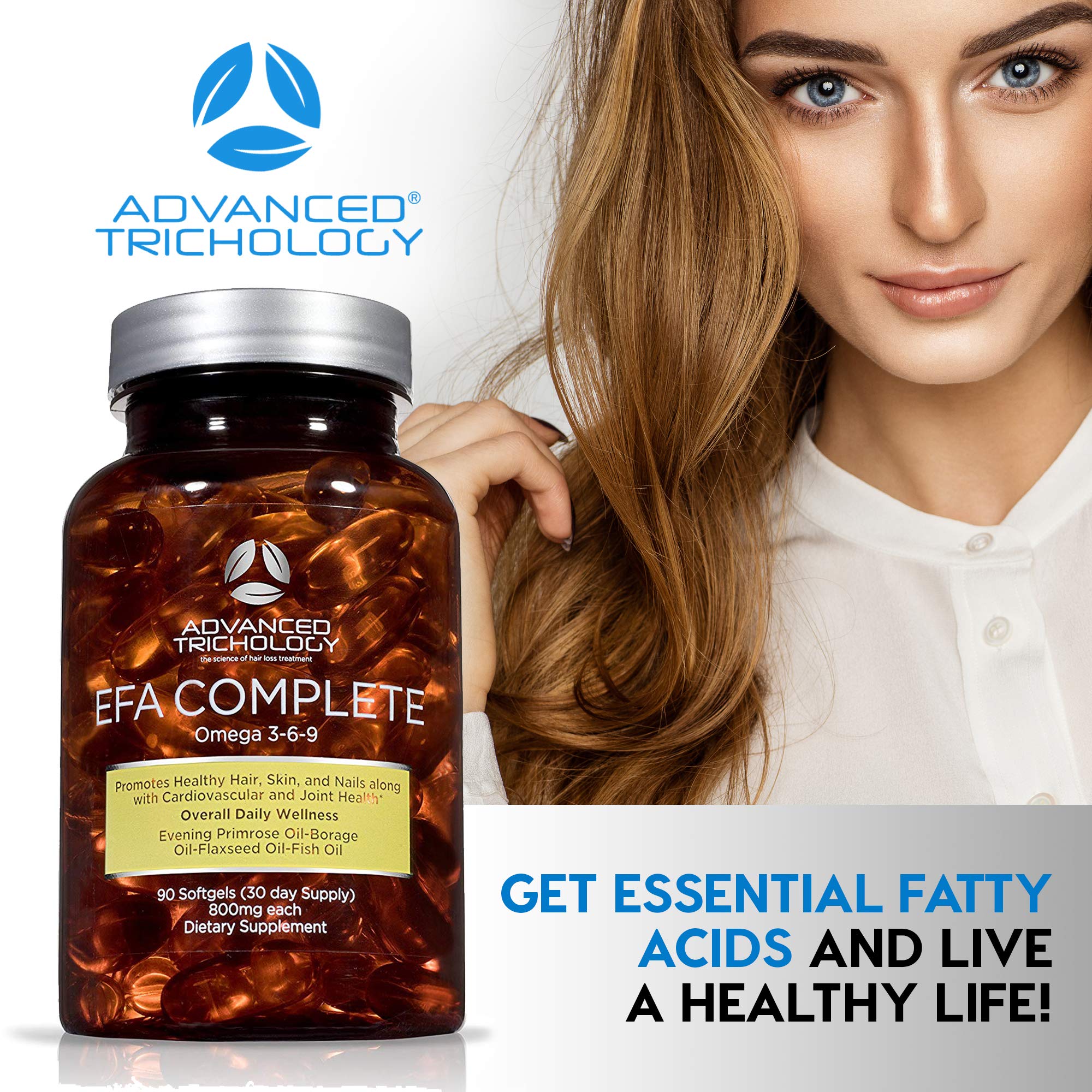 Advanced Trichology EFA Complete flax oil ingredient emphasizing plant-based omega sources