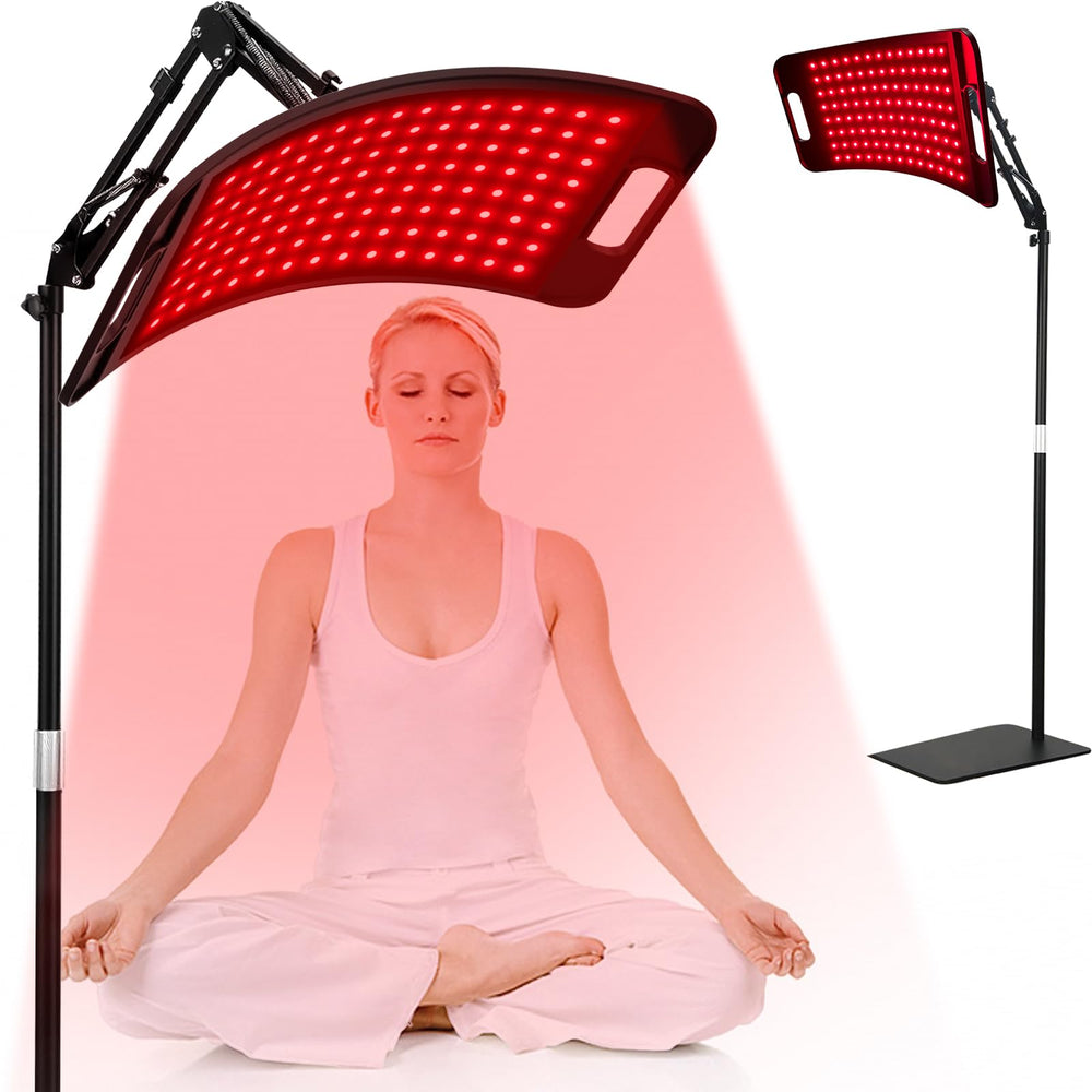 ADVARAYS red-light therapy lamp focused on the face for skin vitality