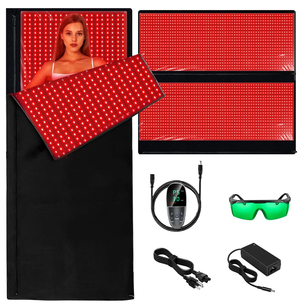 ADVARAYS red-light therapy pad laid out for full-body treatment