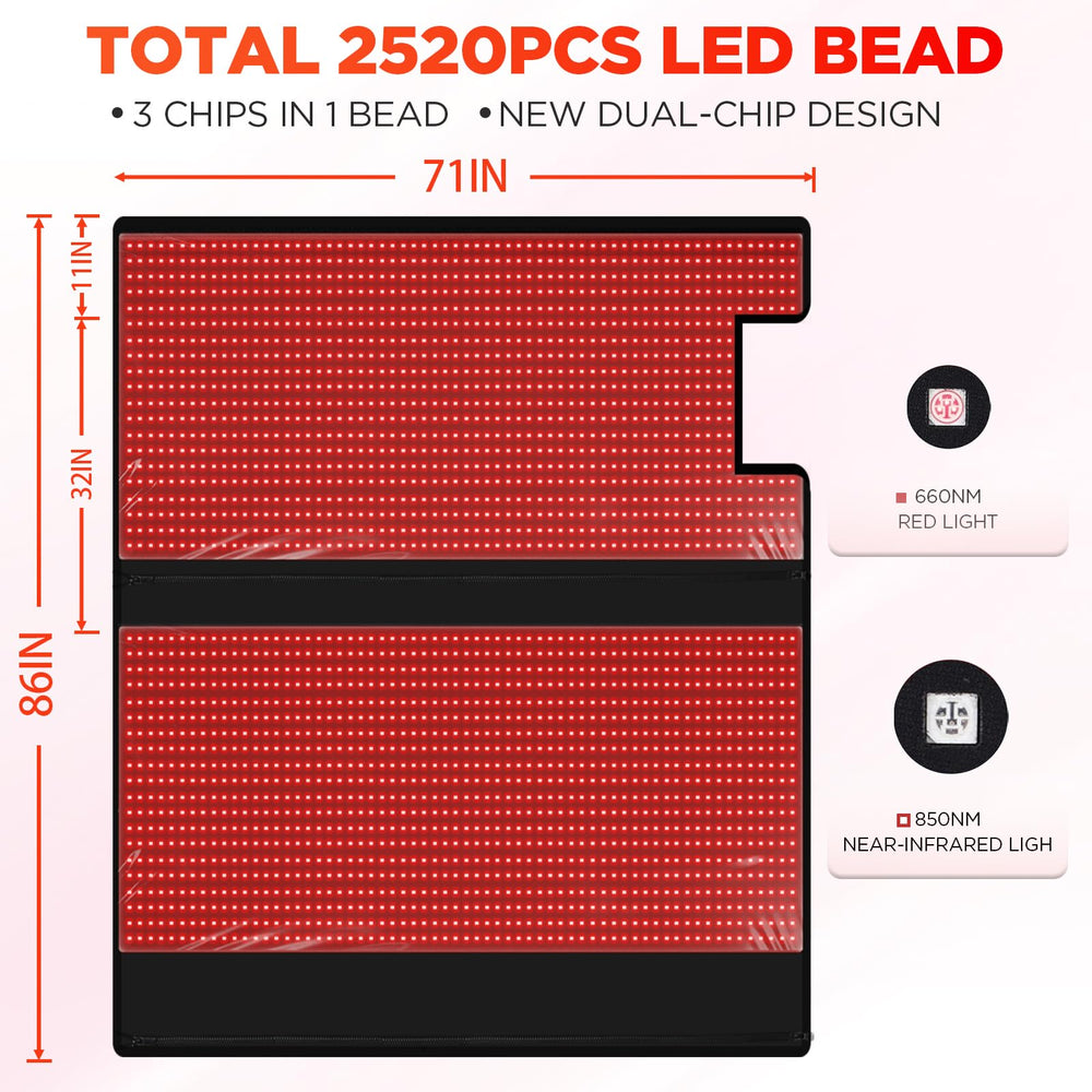 HD LED close-up on ADVARAYS pad illustrating 660nm red and 850nm infrared wavelengths.