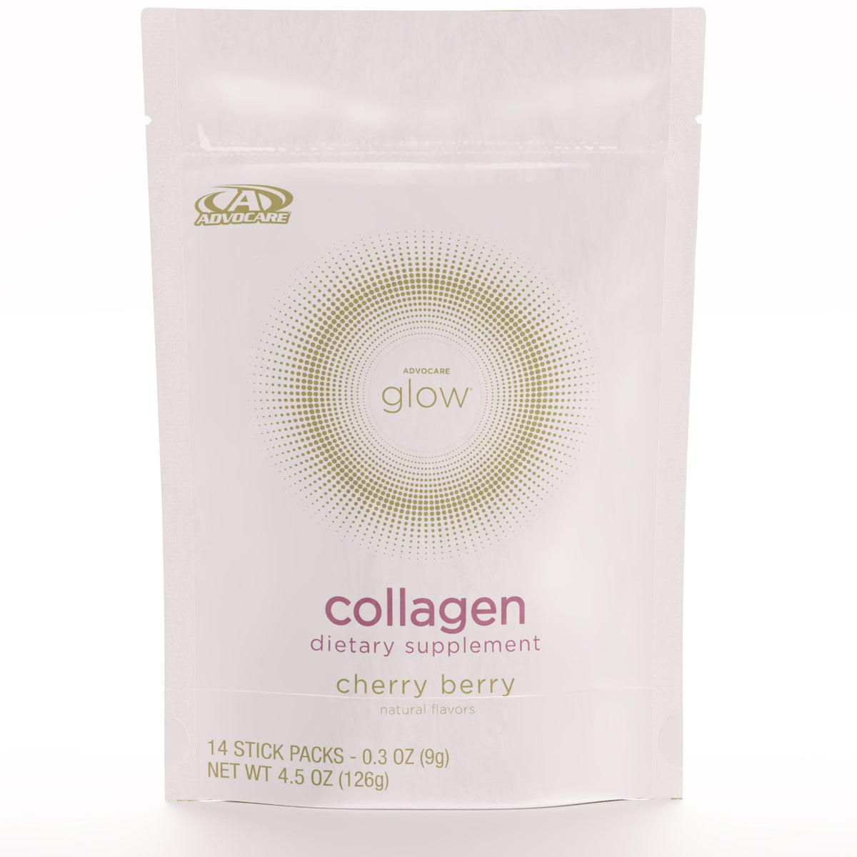 AdvoCare Glow Collagen stick-pack front view for daily beauty support