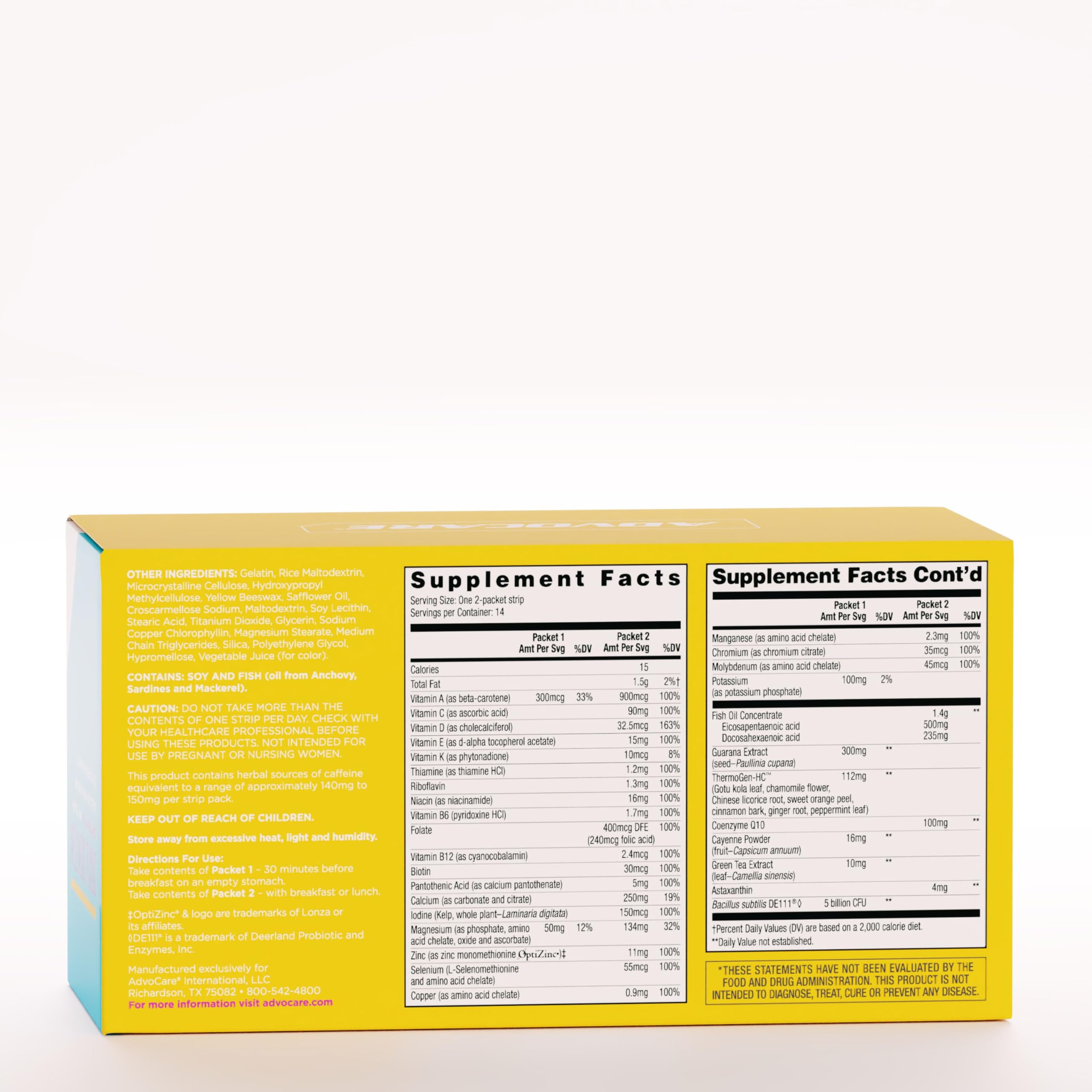 AdvoCare MNS Omni bottle label showing ingredients and nutritional benefits