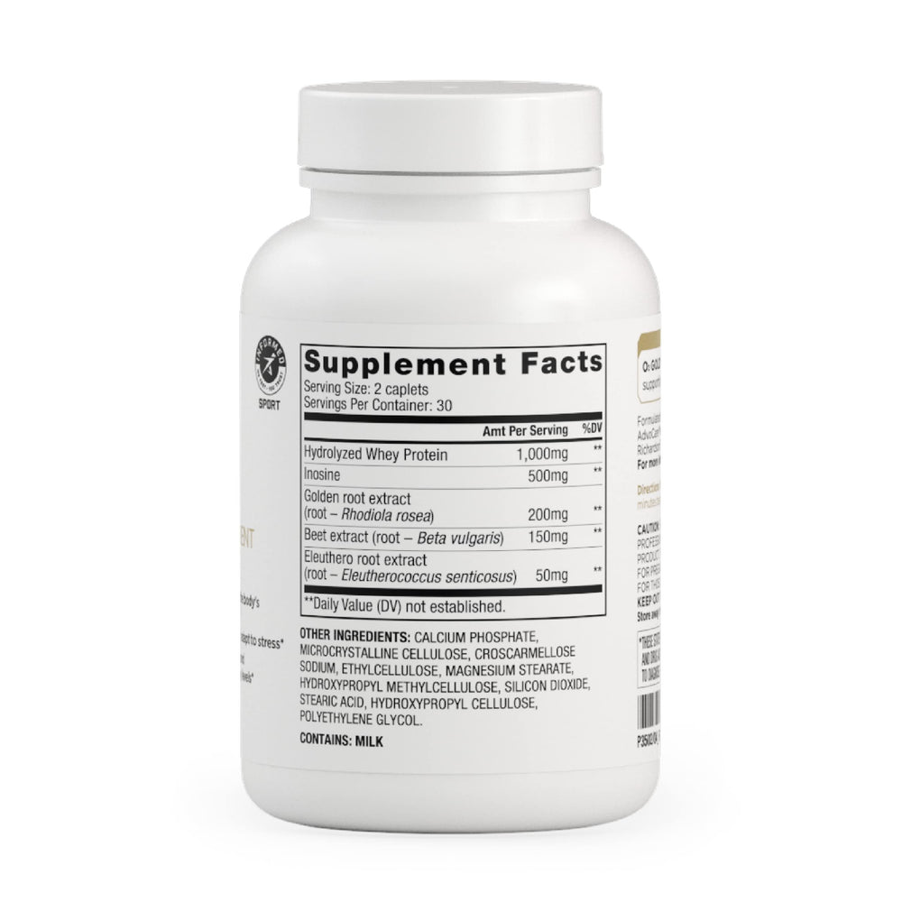 AdvoCare O2 Gold label closeup emphasizes rhodiola’s energy support during activity.
