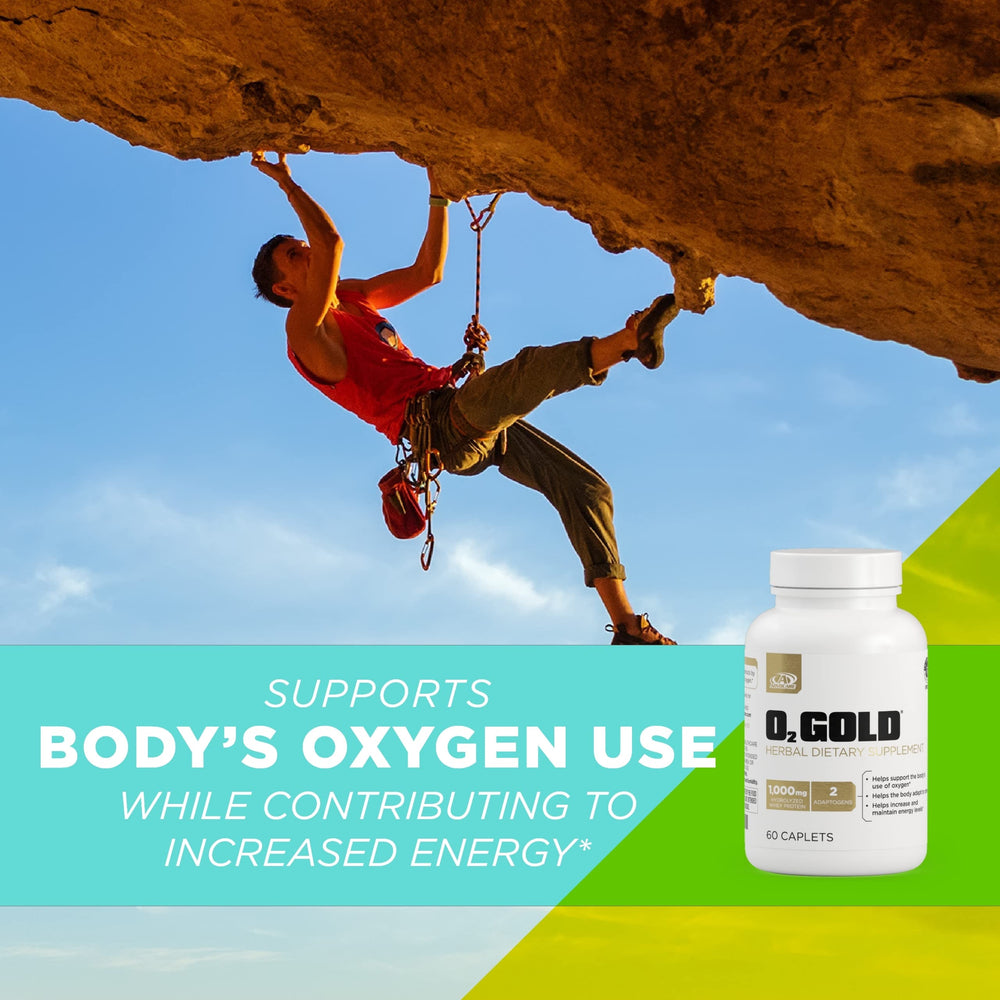 AdvoCare O2 Gold rhodiola root highlight conveys natural adaptogen for stamina.
