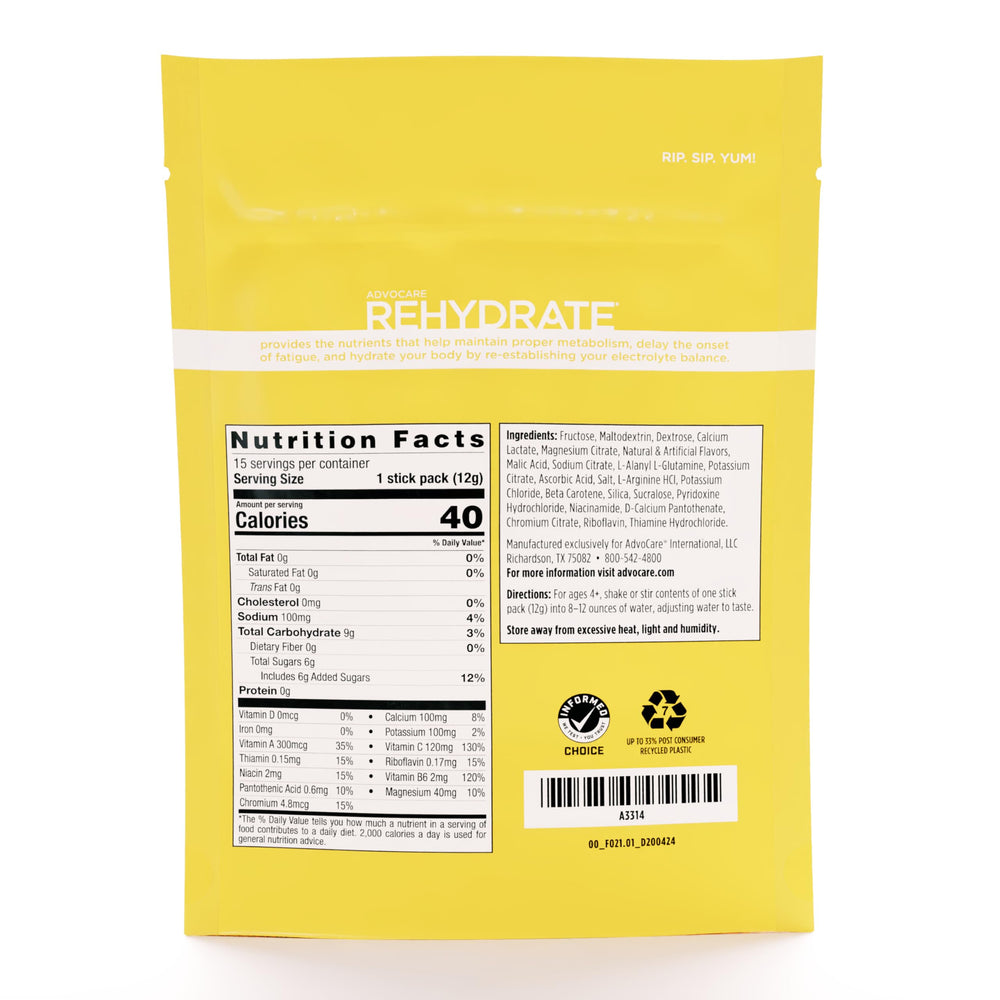 AdvoCare Rehydrate 15-stick box shown for convenient hydration.
