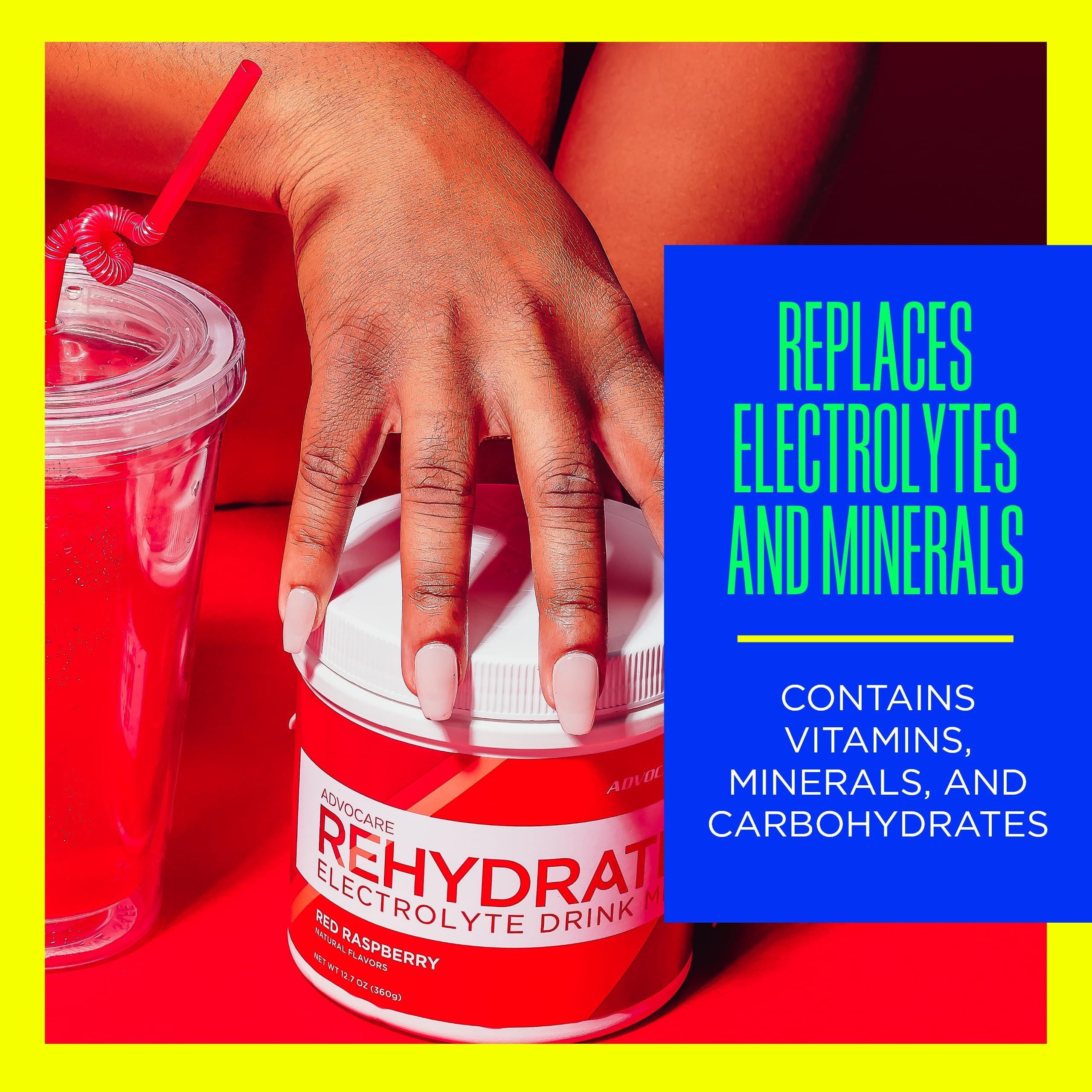 AdvoCare Rehydrate glass with raspberry drink ideal for pre- or post-workout hydration.