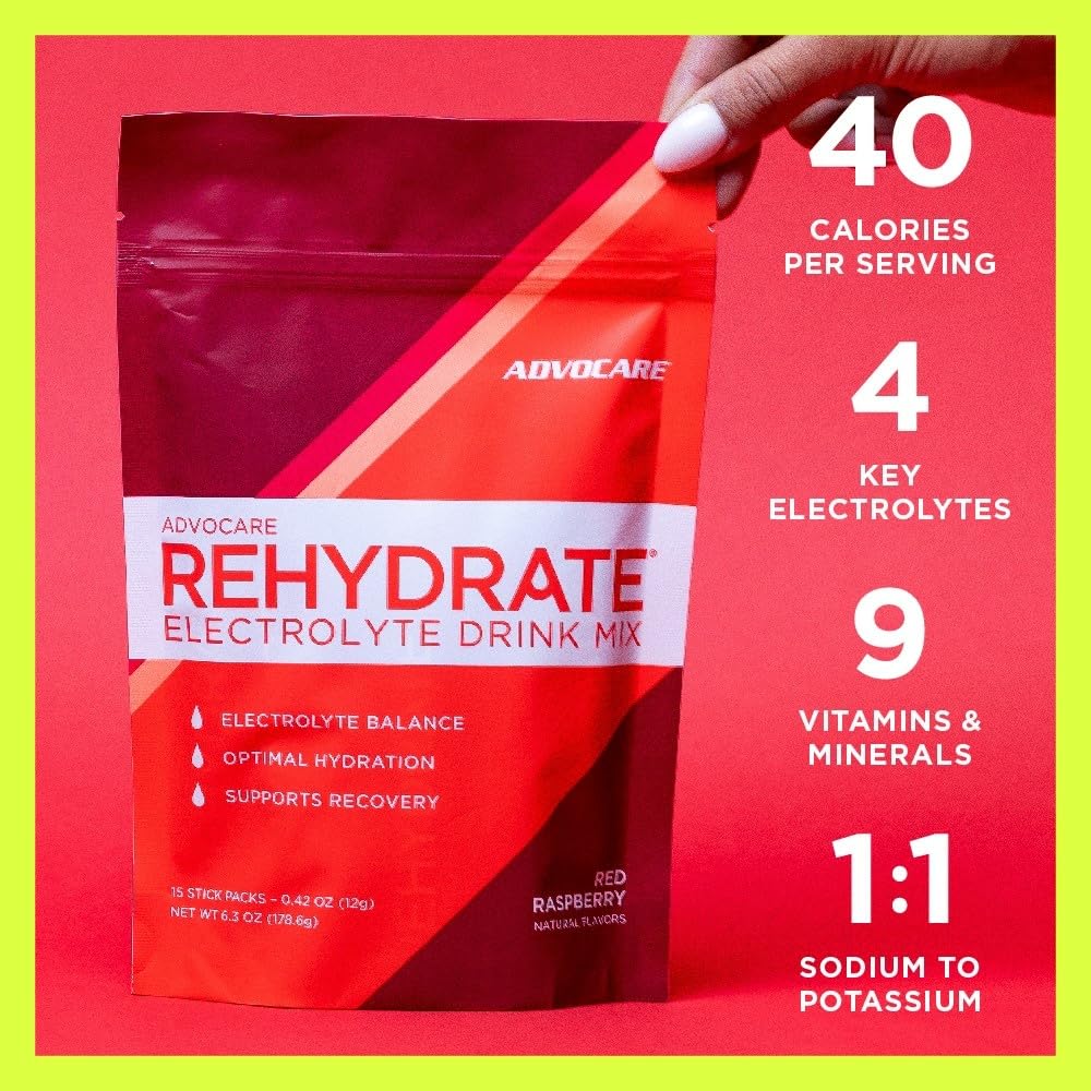 AdvoCare Rehydrate ingredients graphic with electrolytes and antioxidants