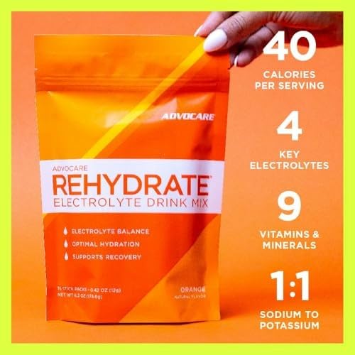 AdvoCare Rehydrate orange stick pack energizes daily hydration with vitamin C support.