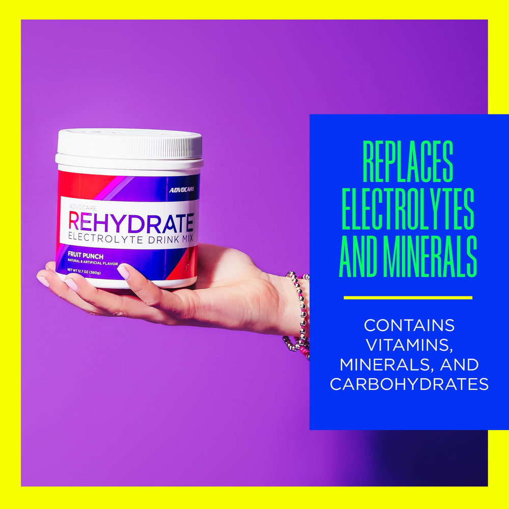 Glass of prepared AdvoCare Rehydrate fruit punch drink ready to enjoy